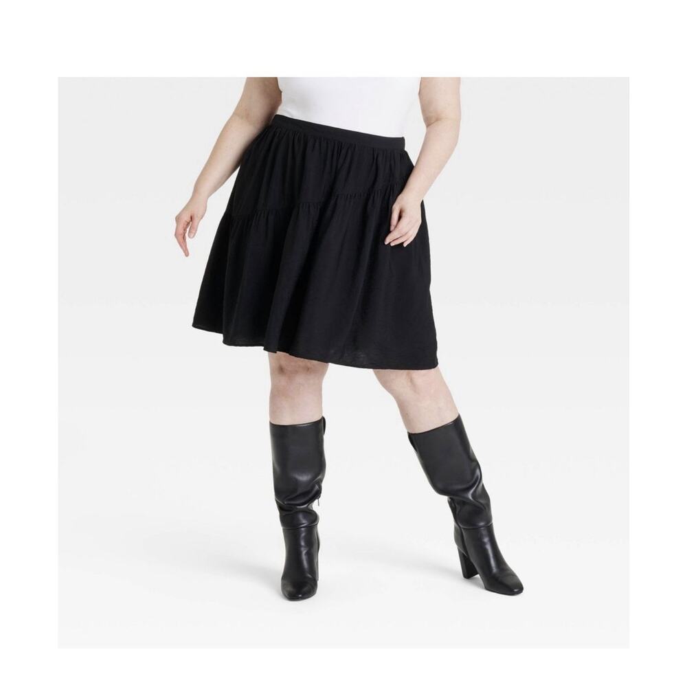 Ava & Viv Women's High-Rise Ruched A-Line Skirt Black Size XXL